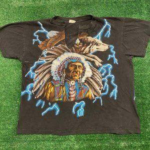 American Thunder Native Chief Vintage 90s Western T-Shirt